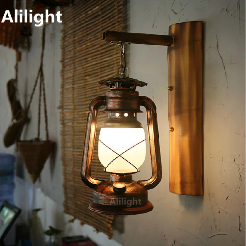 Vintage Hand Crafted Iron Lantern Led E27 Wall Lamp For Bar Iron Lantern Led E27 Wall Lamp