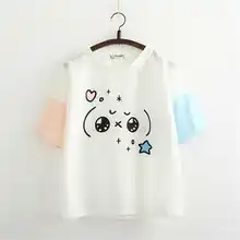 Летние японские Kawaii Графические футболки для женщин в Корейском стиле Harajuku повседневные хлопковые футболки забавные экспрессии футболки женские милые белые топы