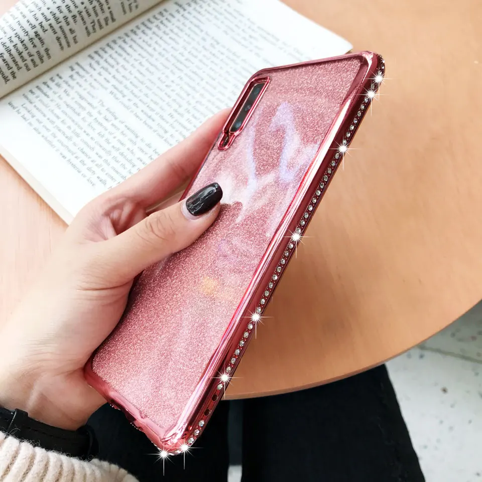 

Case For Samsung A7 2018 Diamond Bumper Galaxy A5 A6 A8 Note 9 S10 Lite S9 S8 Cover iPhone XS MAX XR Plus X 6 6S 8 Glitter Case