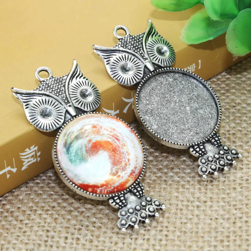 

Zinc alloy Silver owl Necklace Pendant 25mm Inner Size 5pcs/lot Cameo Cabochon Base Base Tray Bezel Blank A0006