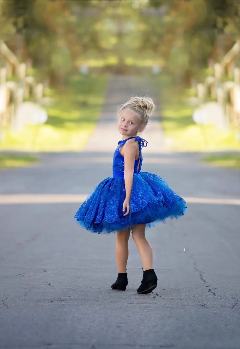 Royal Blue Short Flower Girl Dresses Organza Crystal Sequins Ball