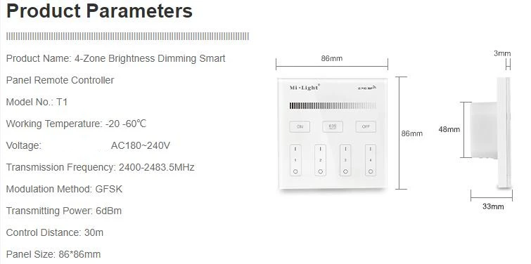 AC 220 V Mi Light T1 T2 T3 T4 панель контроллера 2,4G RF сенсорный экран настенный пульт дистанционного управления для DIM CCT RGB RGBW RGB+ CCT Светодиодный лампочки/полосы