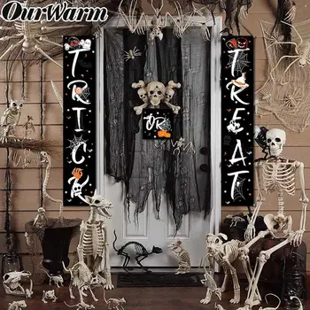 

OurWarm Halloween Trick Treat Banner Home Window Door Sign Outdoor Decor Ghost Spiderweb Design Banner Halloween Party Decor DIY