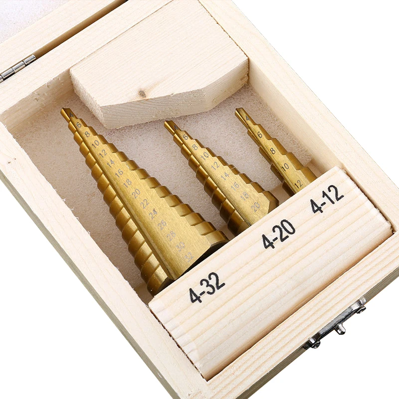 

HSS Step Drill Bits Hex Shank Cone Step Core Drill Bit Hole Cutter Set 4-12mm 4-20mm 4-32mm Metric Spiral Stepped Metal Drilling