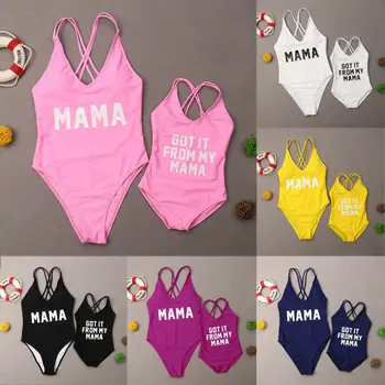 

2019 New family matching letter swimsuit Mother daughter strap Bikini Set Bathing Suit MaMa print Bandage swimsuits set 7 colors