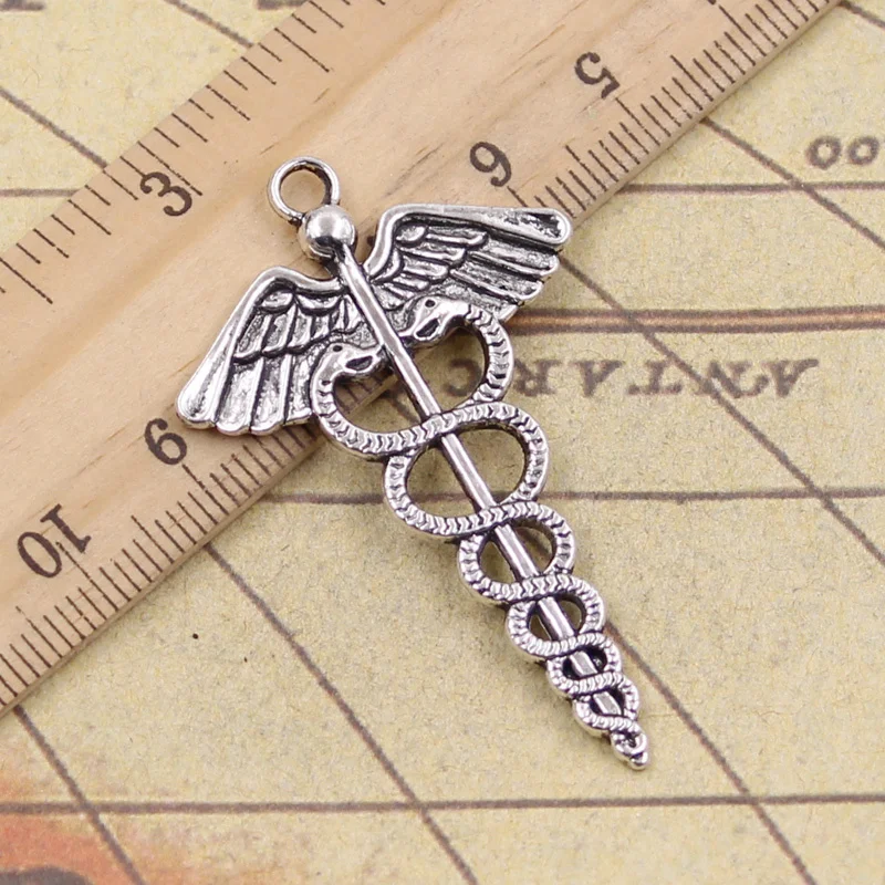 

4pcs/lot Charms caduceus medicine symbol 49x30mm Tibetan Silver Pendants Crafts Making Findings Handmade Antique DIY Jewelry