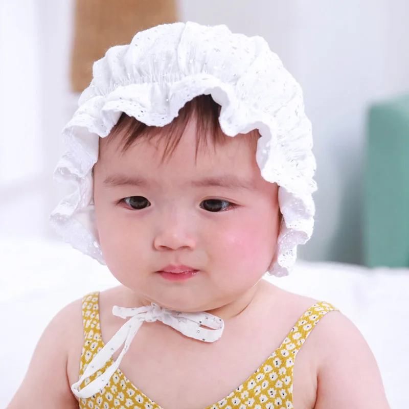 Шапочка-ведро для новорожденных; однотонная кружевная шапочка с принтом в виде звезд для маленьких девочек; весенне-осенняя шапка с галстуком для фотосъемки новорожденных