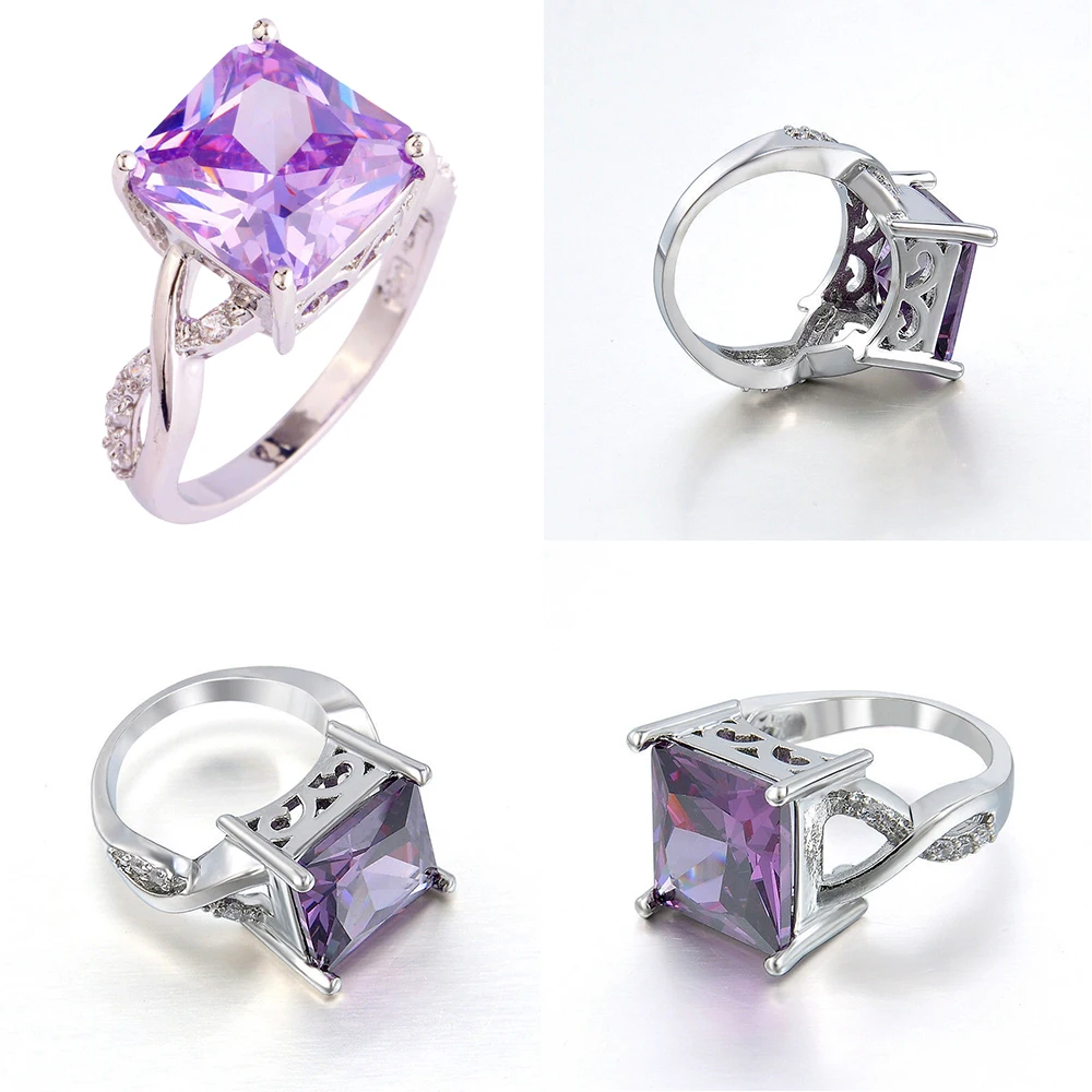 Особенный Турмалин белый камень серебро фиолетовый Ювелирные изделия Новое кольцо Размер 6 7 8 9