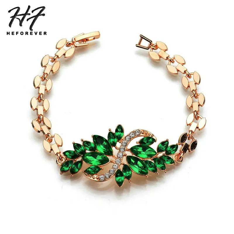 

Korean Luxury 4-Colors Cubic Zirconia Alloy Feather Shaped Bracelets for Women Fashion Jewelry Gift for Girl KB213