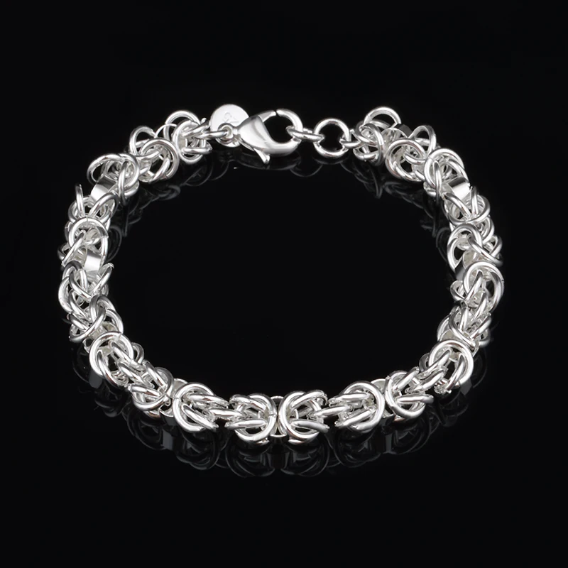 

Charm Simple Bangles Bracelet For man Women Silver Plated Link Chain Cuff Jewelry Gift Free shipping