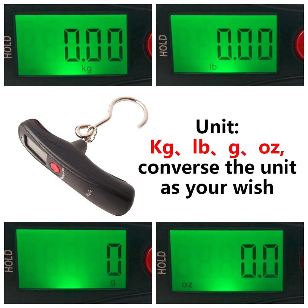 Полезные портативные 50 кг ЖК-дисплей цифровые подвесные весы электронные весы рыболовные крюк весы черные кухонные весы