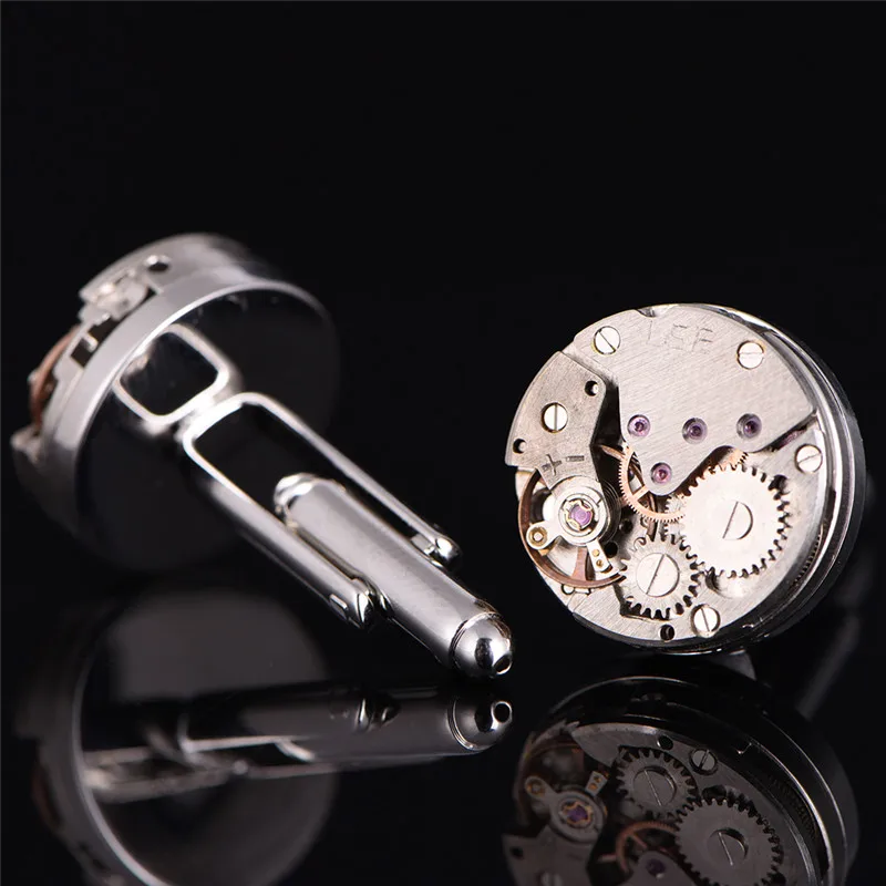Silver Non-Functional Watch Movement Cufflinks for Men Jewelry Shirt cuffs cuf flinks Wholesale Hot Sale