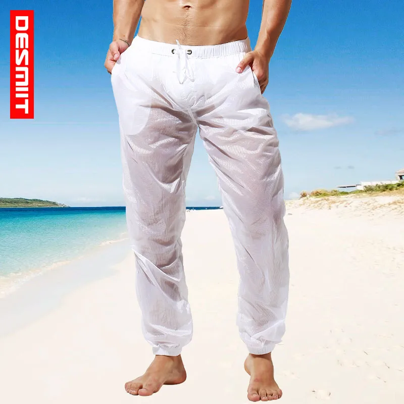

Sexy Ultrathin Men Beach Pants UV Protect Rash Guard Surf Sails Trousers Semi Transparent Fast Dry Water Sport Pant Desmiit