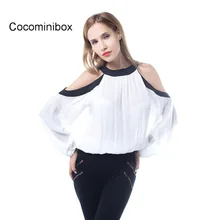 Women Casual Loose Cut Out Off font b Shoulder b font Long Sleeve Round Neck Shirt