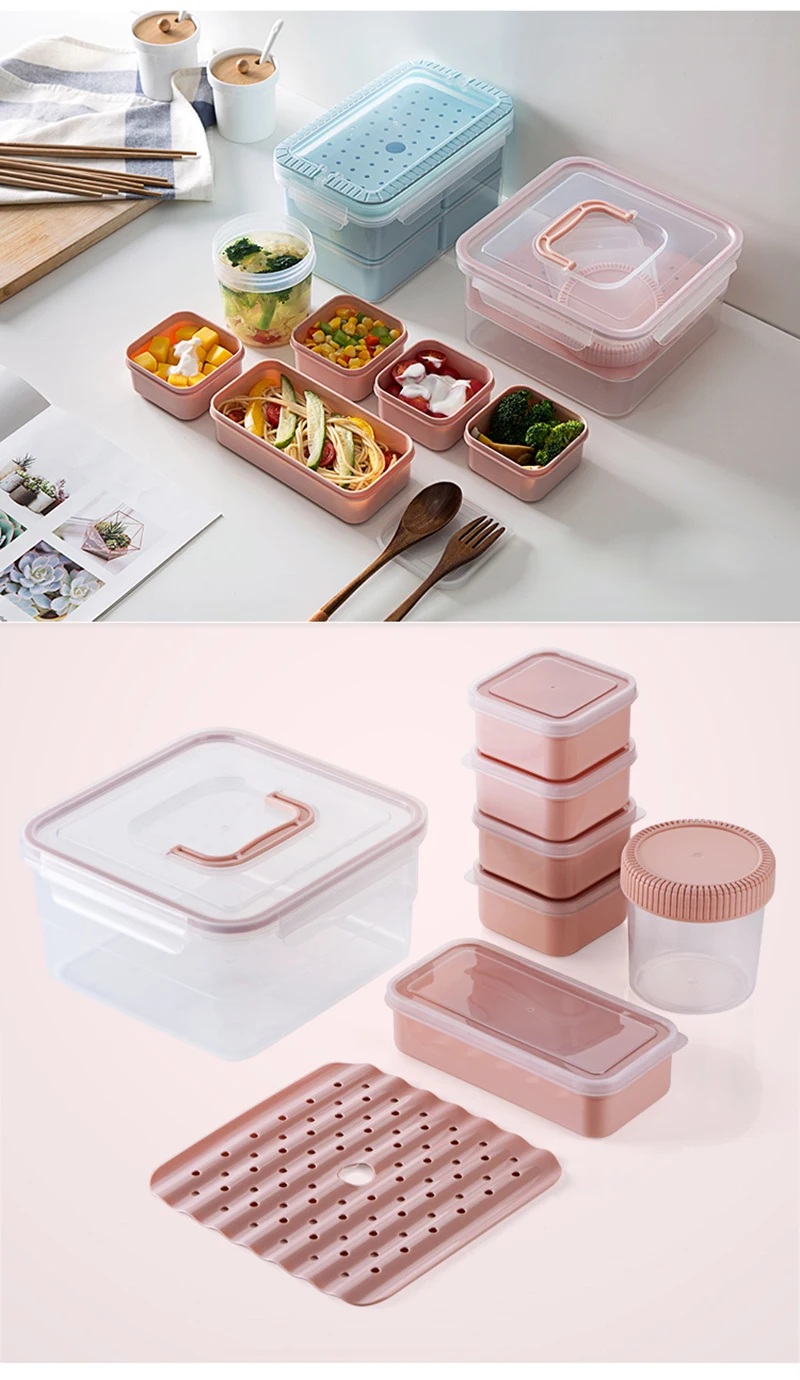 TUUTH Microwave Lunch Box Set Independent LatticeLeak-Proof Refrigerator Storage Box Portable Bento Box For Kids White Collar A1