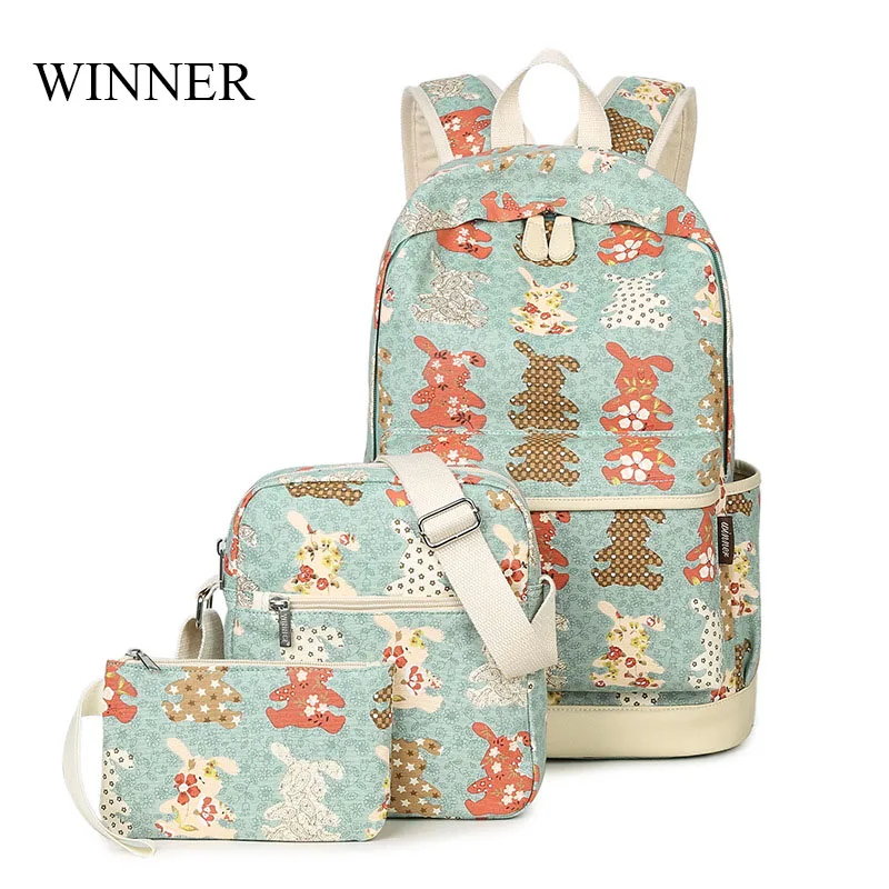 WINNER Brand Backpack 3pcs Set Rabbit Pattern Printing Backpack Cute Backpacks Female School Backpack For Teenage