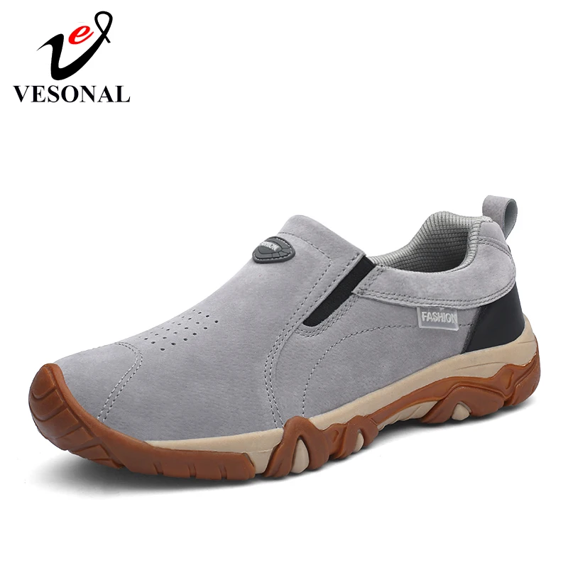 

VESONAL 2019 Spring Summer Genuine leather Out door Loafers Sneakers For Men Shoes Male Footwear Walking comfortable Slip-On