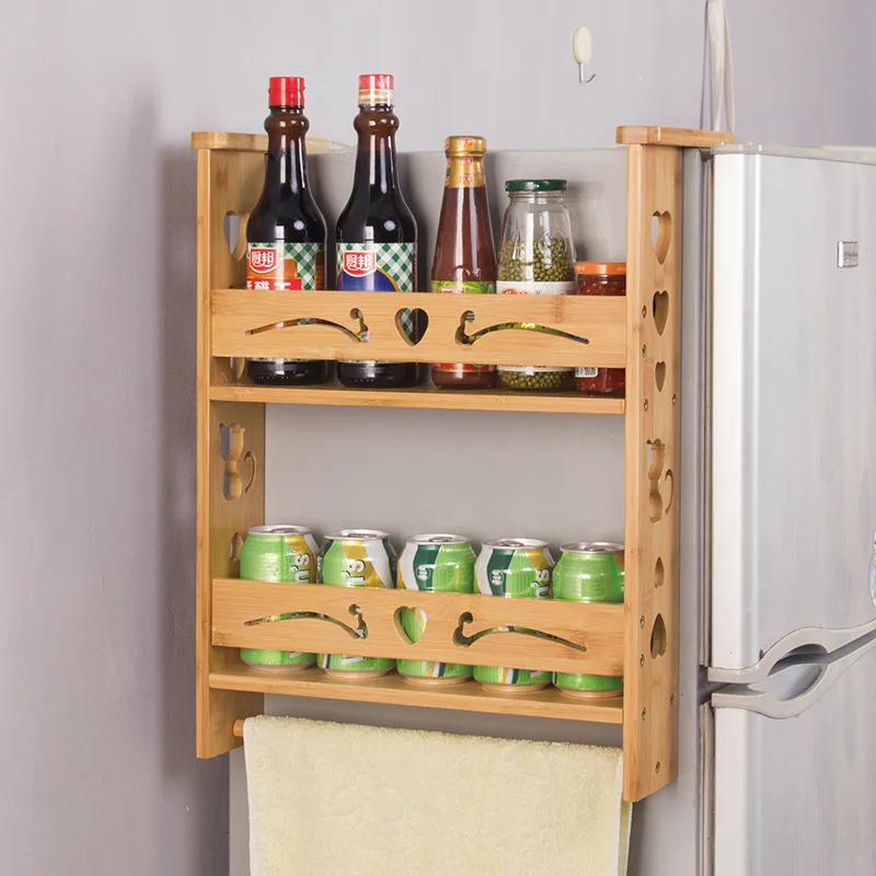  Bamboo refrigerator rack kitchen storage rack Side hanging refrigerator spice rack seasoning finish - 32956756875
