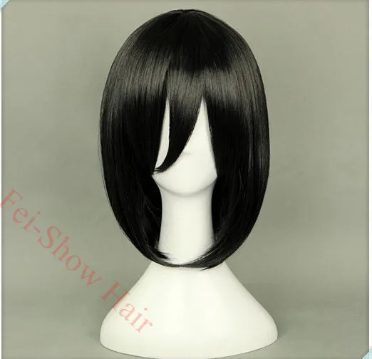 Fei-Show синтетические термостойкие волокна короткие волнистые черные волосы парик костюм Хэллоуин косплей салон вечерние для женщин студента боб парик