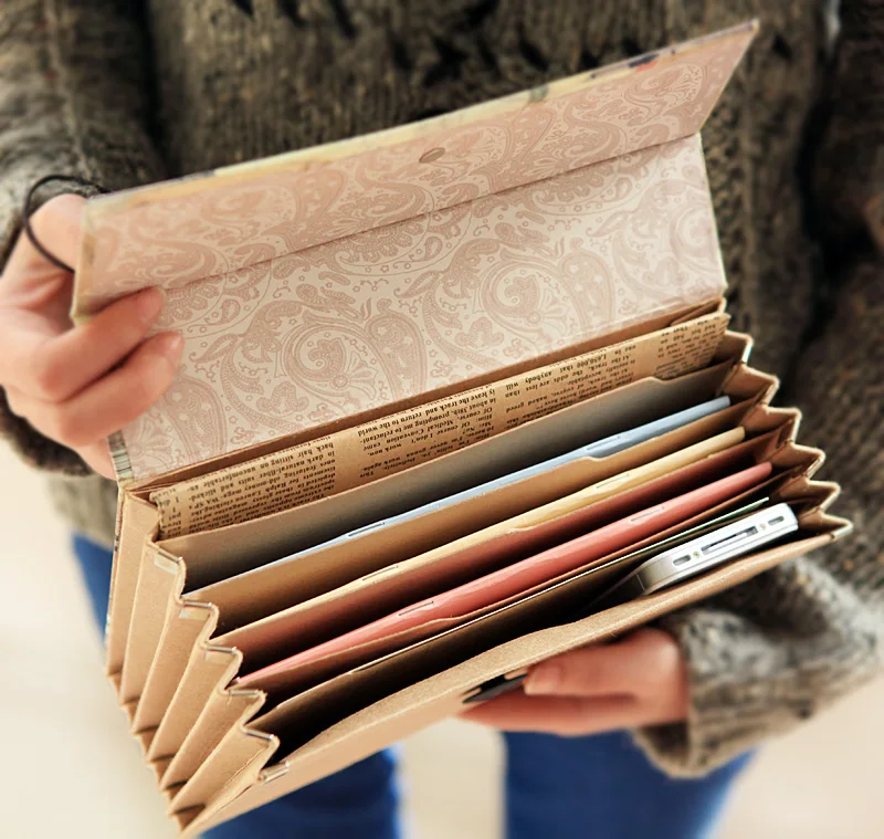 

Z vintage art paper series accordion bags orgnan bag bill bag file bag
