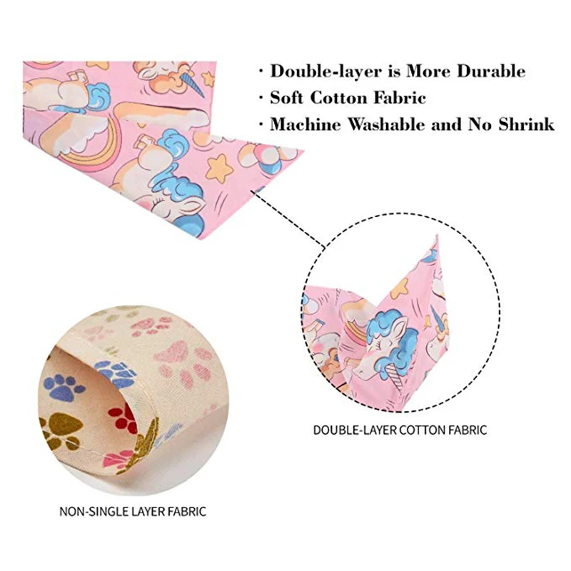 Dog Bandanas Cotton Cute Unicorn Reversible Scarfs Pet Bibs Puppies Kerchief Suitable for Small to Large Dogs and Cats