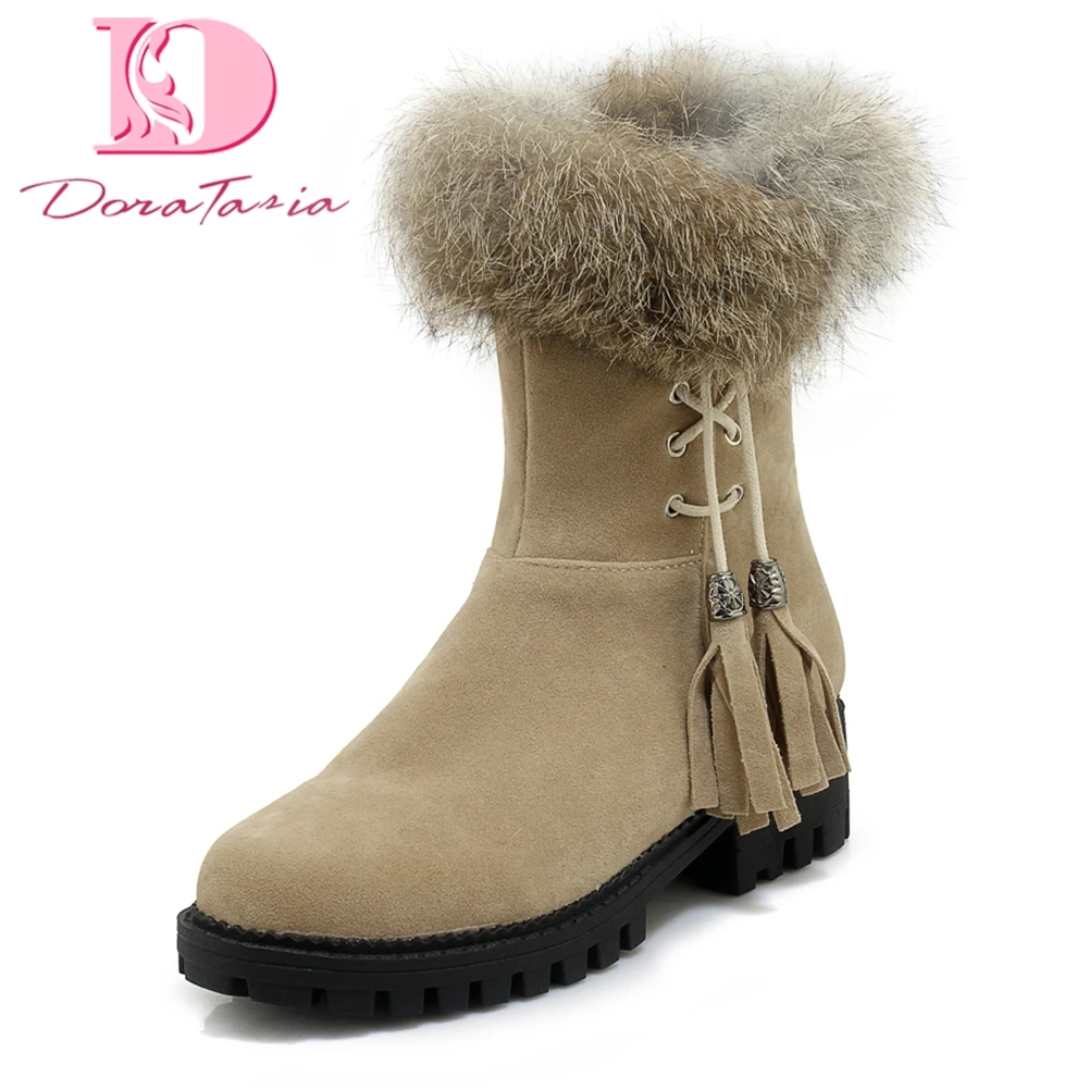

Doratasia 2018 Large Size 34-43 Fringe Slip On Add Fur Warm Shoes Woman Boots snow boots Mid Calf Boots Winter Woman Shoes
