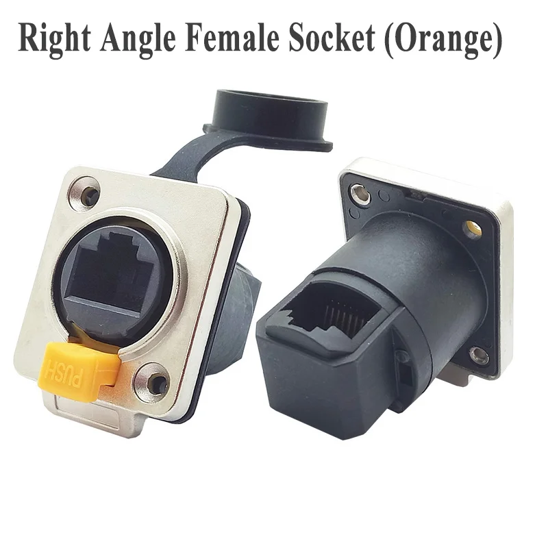 Right Angle Orange F 10 шт./лот водонепроницаемый RJ45 Женский Панель Крепление 8P8C RJ45 Ethernet штекер Jack разъем IP65 водонепроницаемый разъем - Цвет: Right Angle Orange F