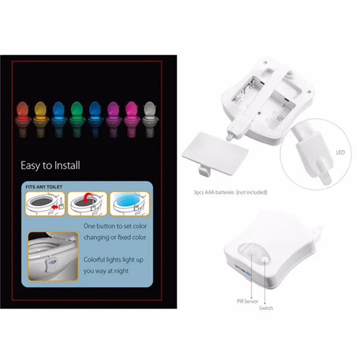  JIGUOOR seat Sensor LED Toilet Light Lamp Human Motion Activated PIR 8 Colours Automatic RGB Night  - 32856417177
