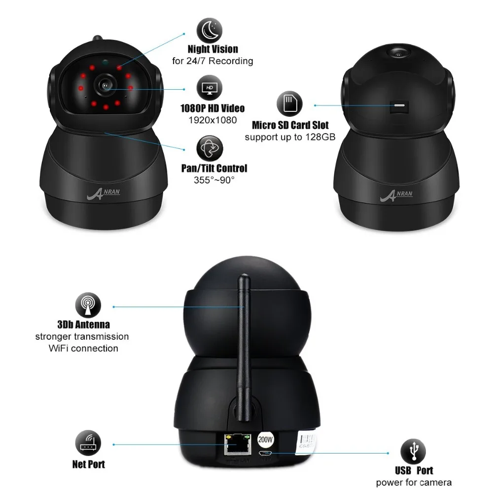 Камера видеонаблюдения ANRAN HD 1080P домашняя IP камера Wi Fi двусторонняя аудиосвязь