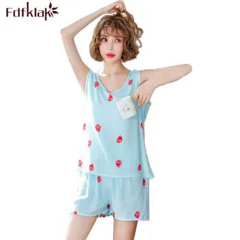 

Sweet girl's pajamas set sleeveless shorts sleepwear pajama women cotton nightwear pijama mujer new pyjama femme 17 styles