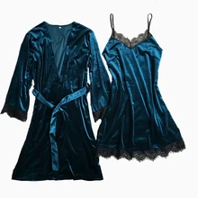 DIDUQIPAO бархатный женский зимний комплект из двух предметов халат и платье Роскошные кружевные сексуальные женские ночные рубашки с v-образным вырезом+ халат домашняя одежда