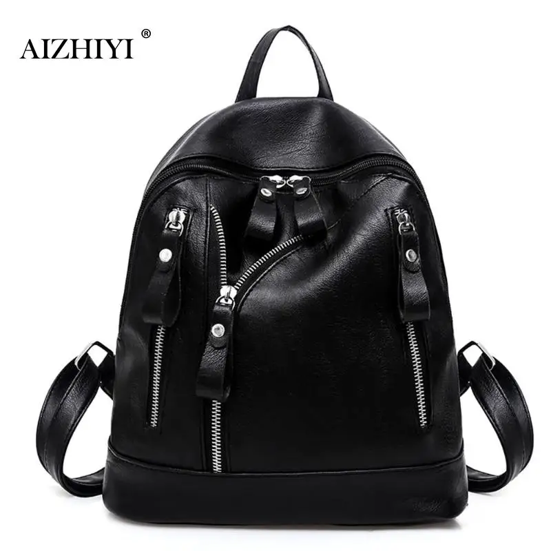 

Women PU Leather Backpack Fashion Black Zipper Backpacks Casual School Bags for Teenager Girl Travel Backpack Female Rucksack