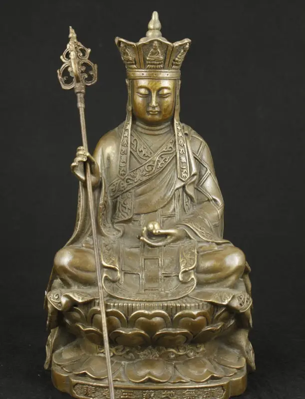 CHINESE OLD BRONZE COLLECTABLE HANDWORK CARVED BUDDHA STATUE WITH TRUNCHEON