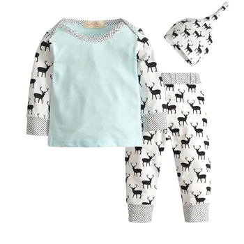 

Newborn Infant Clothes Baby Boy Girl Clothing Set Long Sleeve Deer Head Tops T-shirt+Pants Casual Hat 3pcs Toddler Outfits