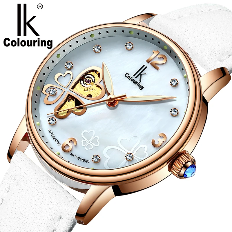 

Luxury Watch 2018 Women's Four Leaf Clover Floral Crystal Skeleton Luminous Auto Mechanical Wristwatch with Box Free Ship