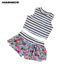Детские купальники для девочек, 2 предмета, черный и белый полосатый и цветочный принт, купальный костюм, милый детский купальник, пляжная одежда