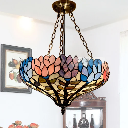 

2G23D European pastoral Mediterranean color Tiffany pendant dining room bedroom study of lighting American country