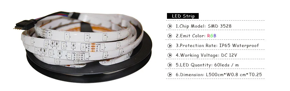 10m LED Strip 12V 60 ledsm LED RGB Light SMD 3528 Flexible LED Tape 5mroll Waterproof LED String+LED RGB Controller+EU Adapter (4)