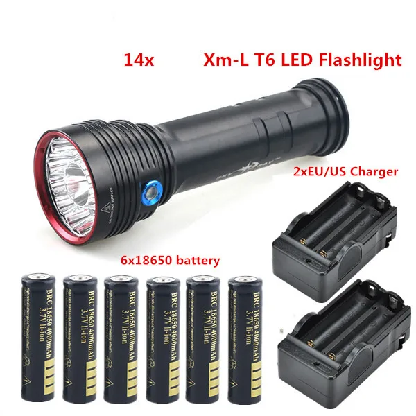 Best 20000 LM 14x xml T6 LED Flashlight Torch Hunting Strong light Camping +18650 Battery