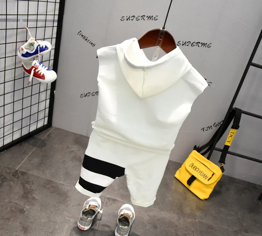 New Summer Children Sports Clothing For Boys Clothes Set Casual Active Baby Boy Outfits Stripe Hooded Tops Shorts 2pcs Kids Suit (8)