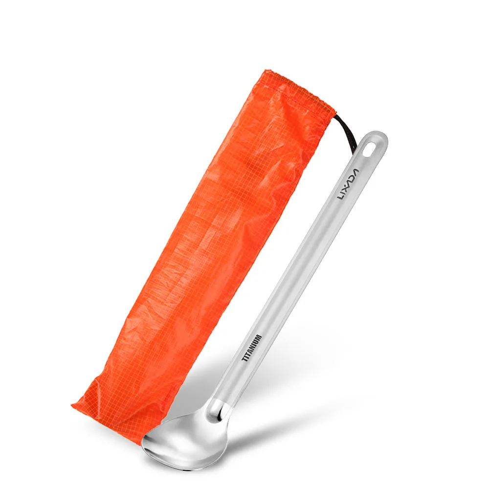 Lixada Ta8119 de titanio cuchara larga manejar cuchara de Camping al aire libre de titanio Spork de vajilla Picnic cuchara con pulido de