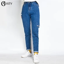 GBYXTY/Большие размеры 3XL бойфренд рваные прямые брюки женские модные хлопковые джинсовые брюки с высокой талией повседневные джинсы ZA1365