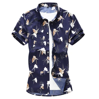 

2019 Summer New Men's Fashion Printing Cotton Casual Short Sleeve Shirts Mens Slim Fit Business Shirts Male Blouse Size M-7XL