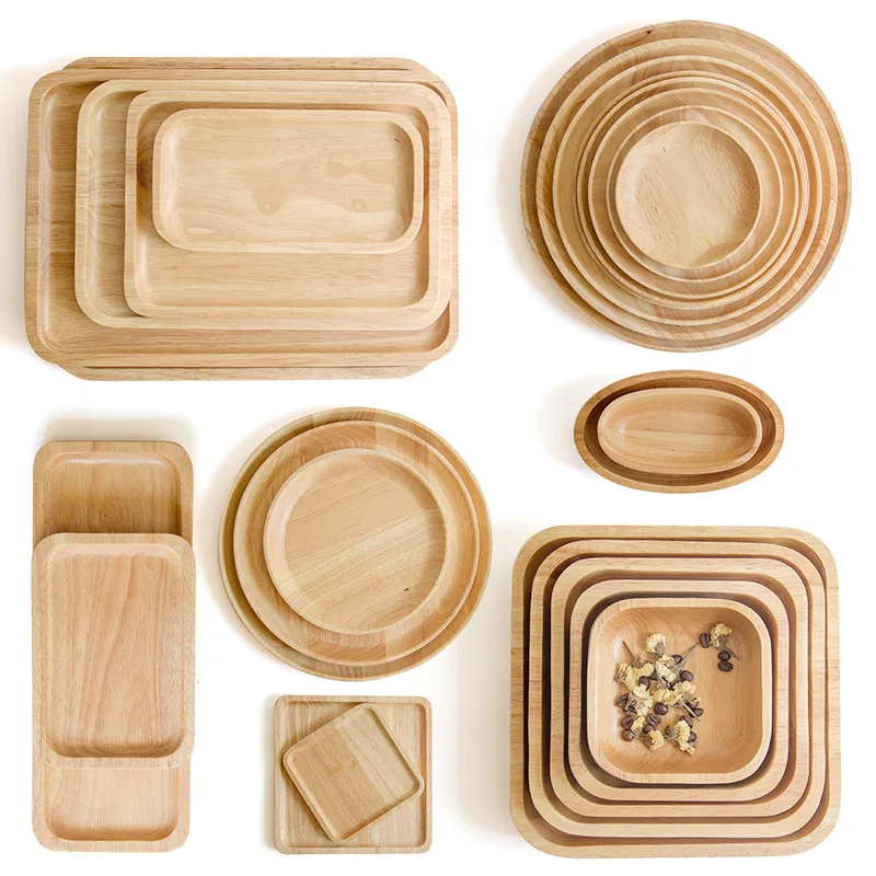 

Rubber Wood Pan Plate Fruit Dishes Saucer Tea Tray Dessert Dinner Bread Wood Plate Japanese Round/Rectangle/Square/Oval Shape