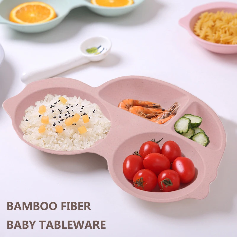 

GZZT Baby Dishes Plate Lunch Box Bamboo Fiber Cute Cartoon Feeding Toddler Tableware Children Dinnerware Set