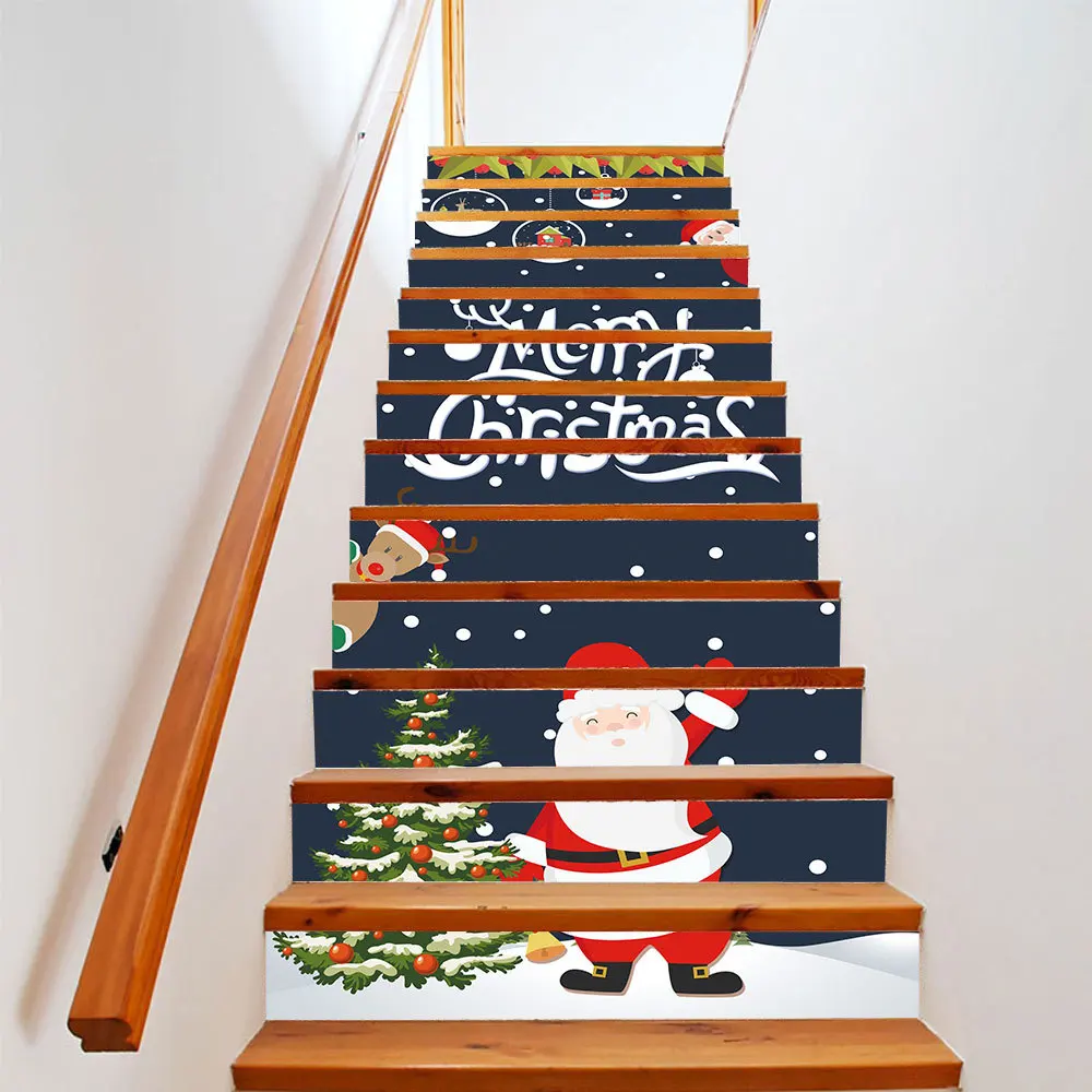 6 шт./13 шт. Рождество Санта Клаус дерево лестница Стикеры для гостиной коридор винил водонепроницаемый DIY Клей украшения лестницы