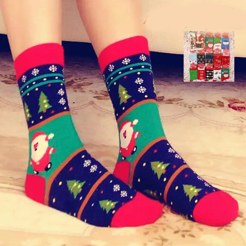 9Coral Fleece Women Christmas Socks Super Soft Warm Ladies Winter Extra Thick Stocking Striped Santa Claus Tree Pattern Socks