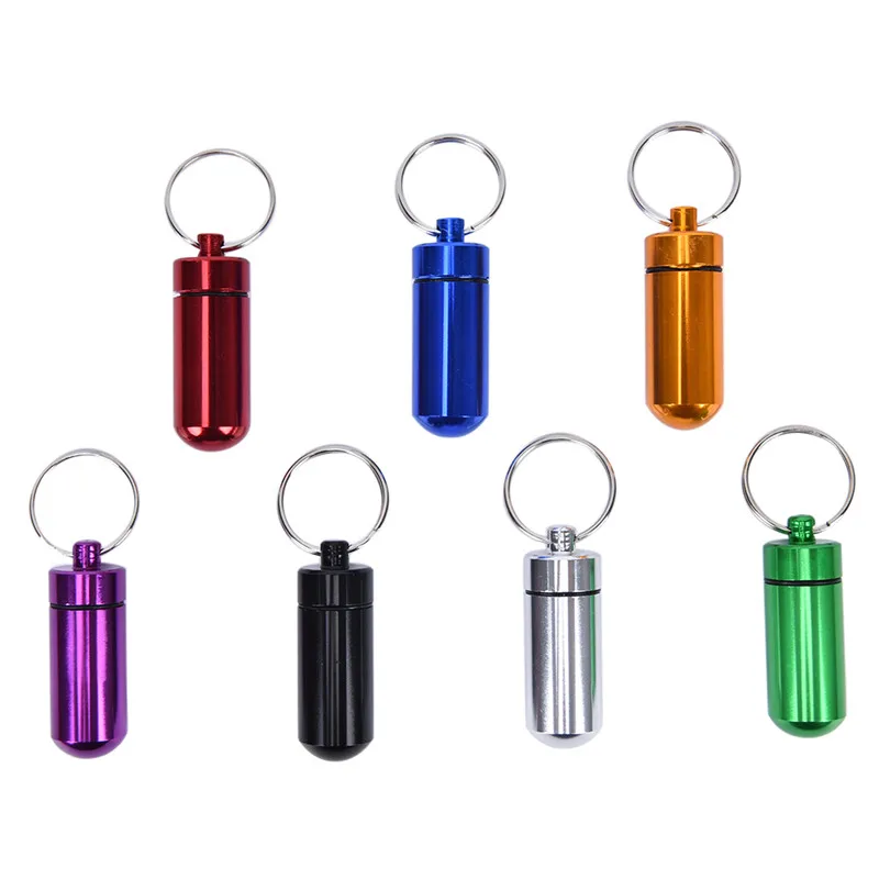 1Pc Aluminum Waterproof Pill Shaped Box Bottle Holder Container Keychain Medicine Box Pill Box Key Holder