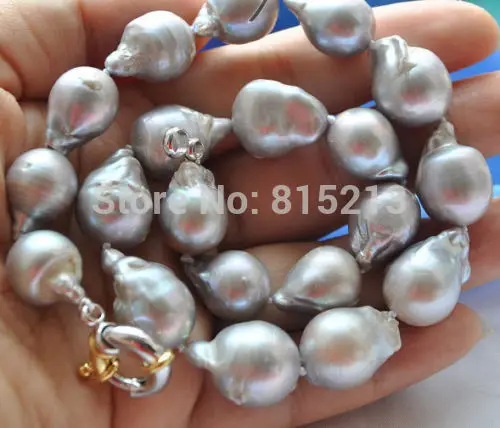 

HOT SELL - HOT1415 17" 21 mm gray southsea baroque keshi reborn pearl necklace -Top quality free shipping