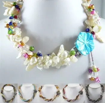 

FREE SHIPPING 4 color-fancy mixed pearl/shell/colorful //stone necklace shell clasp can choose